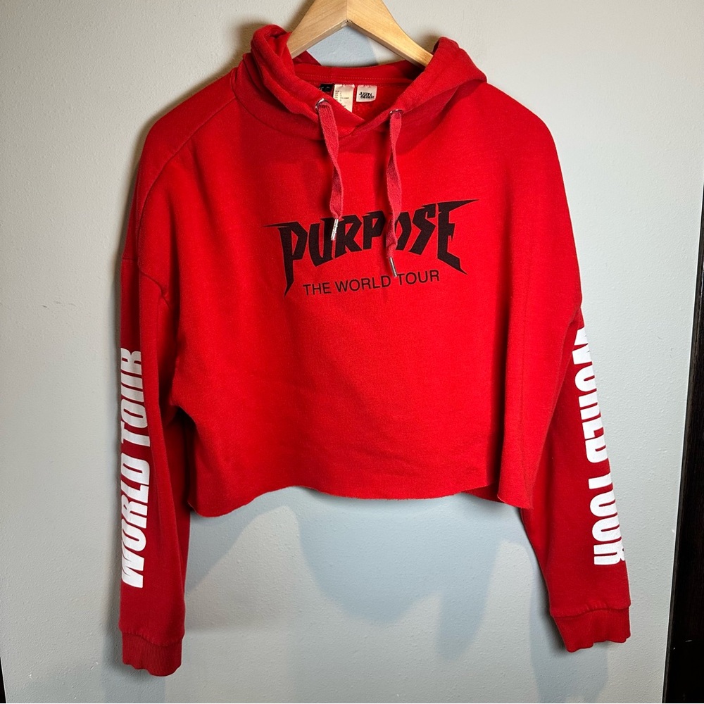 Justin Bieber Red Purpose World Tour H&M Crop Pullover Hoodie Fan Concert Swag